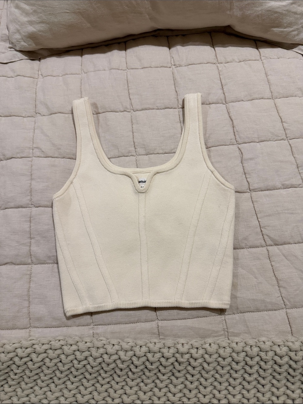 aerie Cream Ribbed Scoop-Neck Cropped Tank
